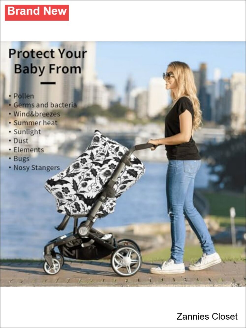 👻 Goth Halloween Bat Car Seat Cover Nursing Breastfeeding Canopy Stroller Cover - Picture 5 of 6